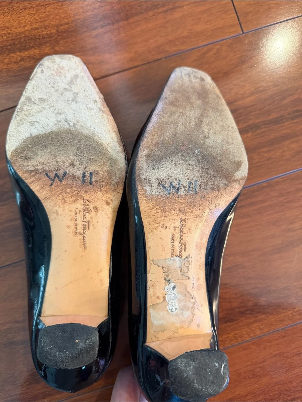 Salvatore Ferragamo Black Patent Leather Mary Jane Kitten Heels